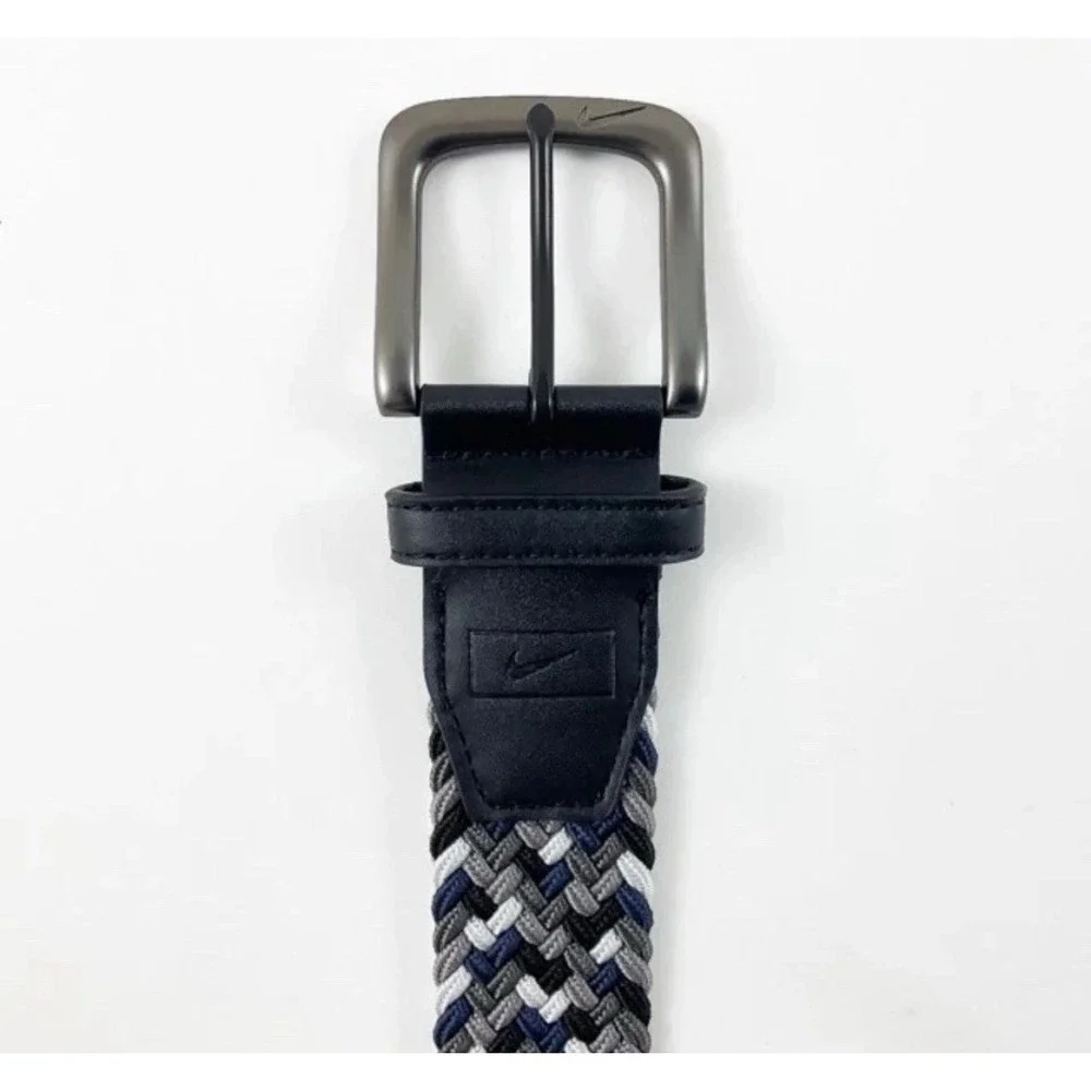 Nike Braided Stretch Belt Men XL 42-44 Grey Navy White‎ Woven Golf Performance